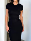 Nameria Round Neck Short Sleeve Slim Fit Long Dress