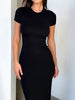 Nameria Round Neck Short Sleeve Slim Fit Long Dress
