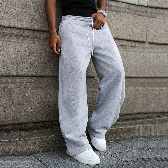 Nameria Loose Straight Leg Sweatpants with Drawstring Light Gray