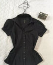 Nameria Pinstripe Puff Sleeve Button Front Blouse