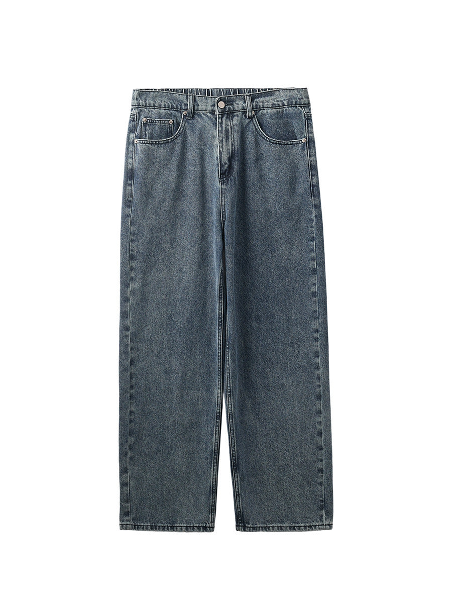 Nameria Washed Denim Loose Straight Long Pants Mid-rise