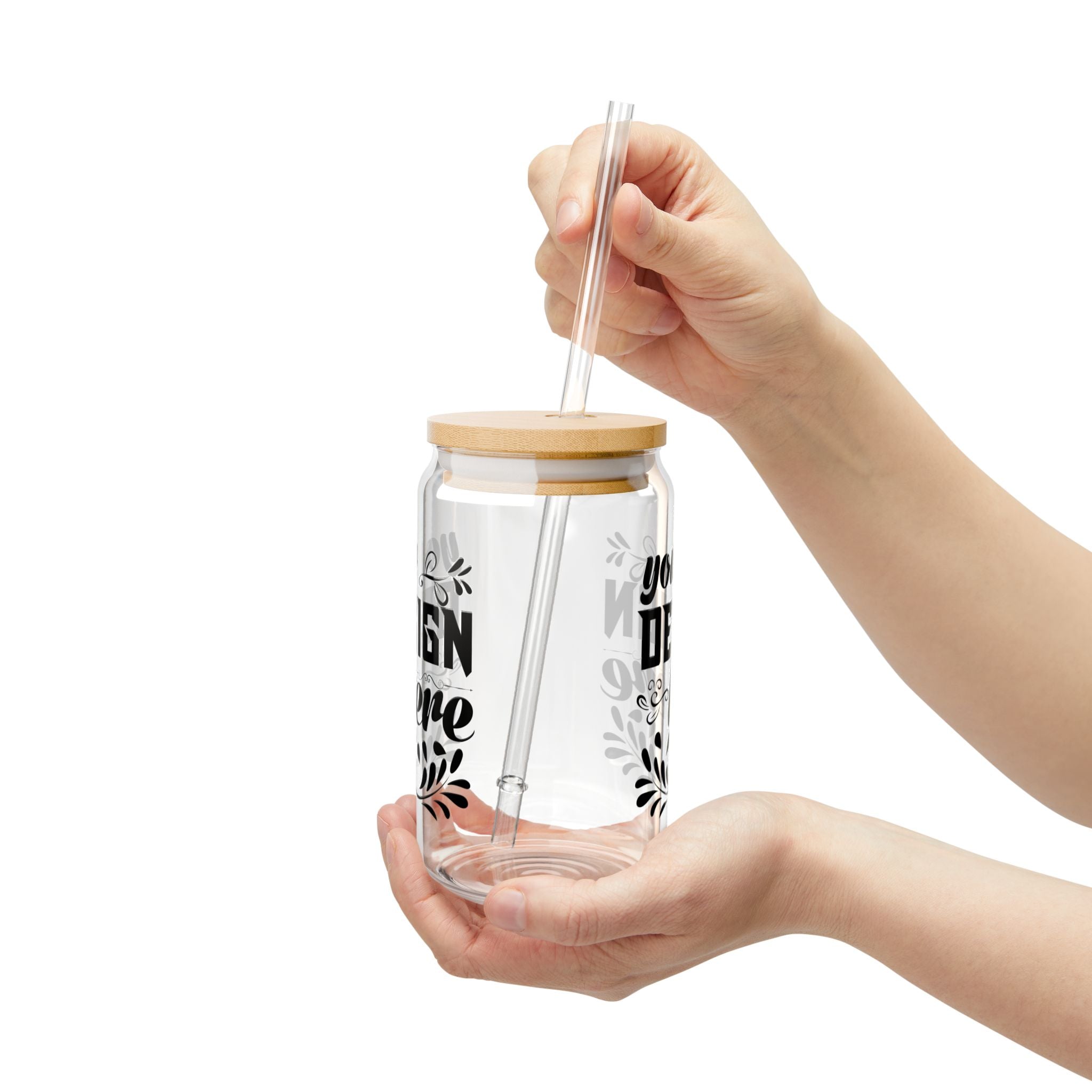 Customizable 16oz Tempered Glass Sipper with Optional Bamboo Lid Straw