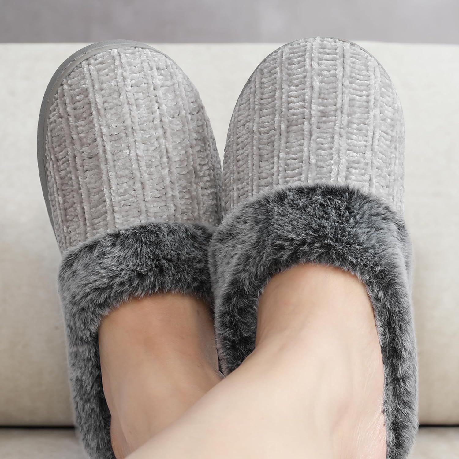 Women’s Memory Foam Plush Knit Slippers – Warm Cozy Indoor/Outdoor Comfort