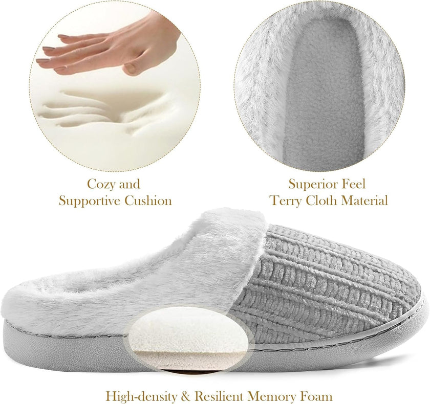 Women’s Memory Foam Plush Knit Slippers – Warm Cozy Indoor/Outdoor Comfort