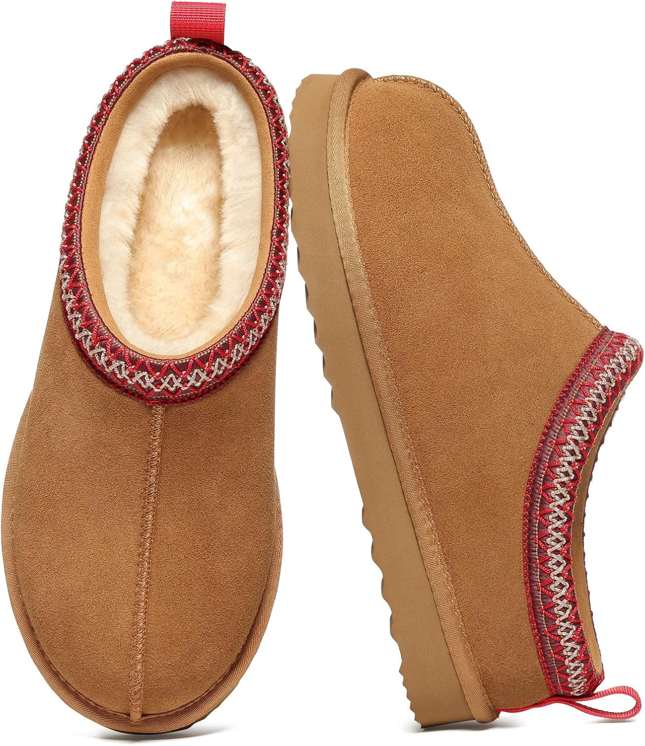 Women'S Fuzzy House Slippers Genuine Suede Fluffy Winter Slipper Cozy Furry Warm Shoes Indoor/Outdoor