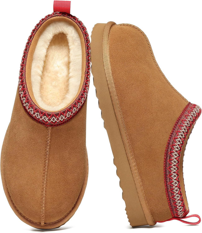 Women'S Fuzzy House Slippers Genuine Suede Fluffy Winter Slipper Cozy Furry Warm Shoes Indoor/Outdoor