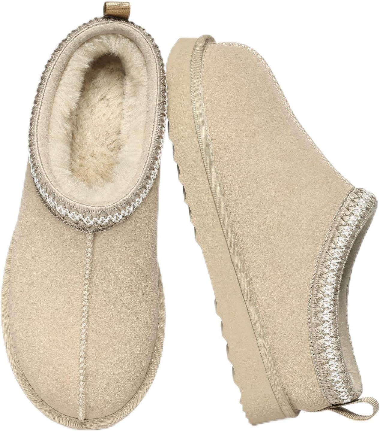 Women'S Fuzzy House Slippers Genuine Suede Fluffy Winter Slipper Cozy Furry Warm Shoes Indoor/Outdoor