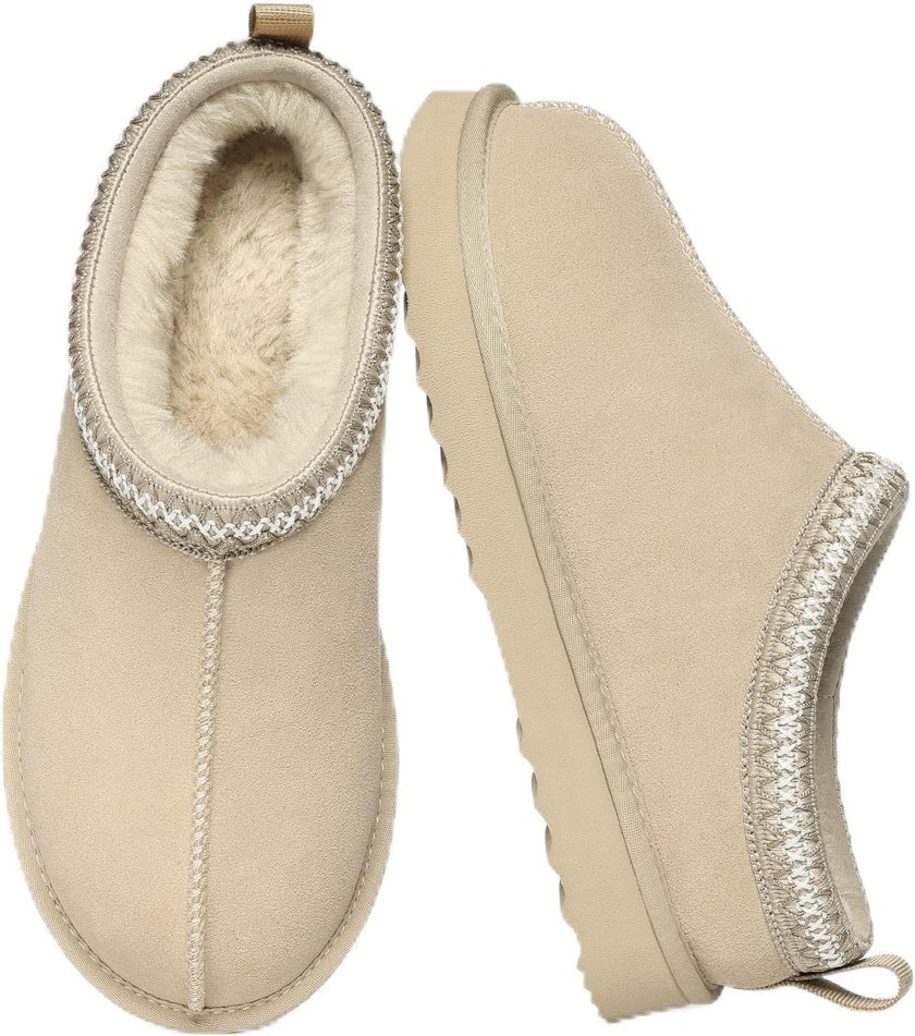 Women'S Fuzzy House Slippers Genuine Suede Fluffy Winter Slipper Cozy Furry Warm Shoes Indoor/Outdoor