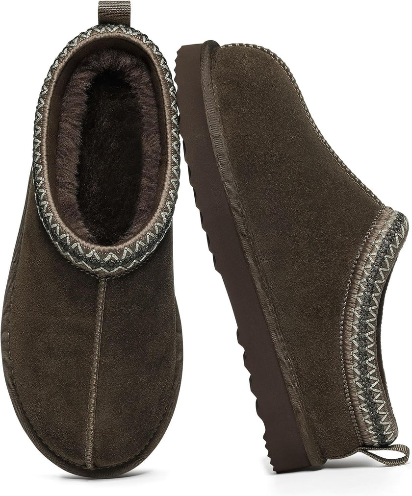 Women'S Fuzzy House Slippers Genuine Suede Fluffy Winter Slipper Cozy Furry Warm Shoes Indoor/Outdoor