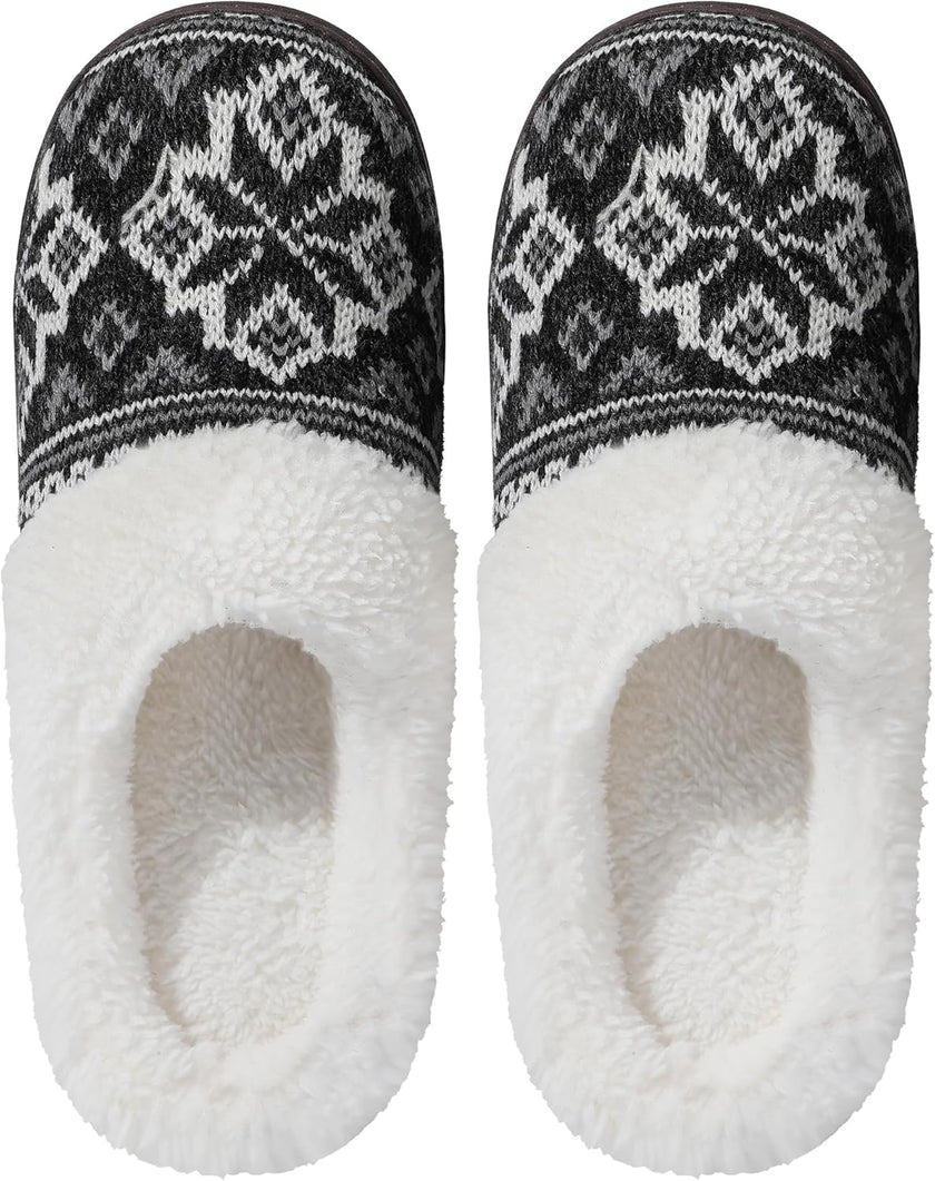 Women’s Memory Foam Plush Knit Slippers – Warm Cozy Indoor/Outdoor Comfort