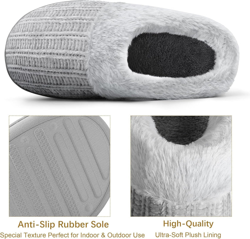 Women’s Memory Foam Plush Knit Slippers – Warm Cozy Indoor/Outdoor Comfort