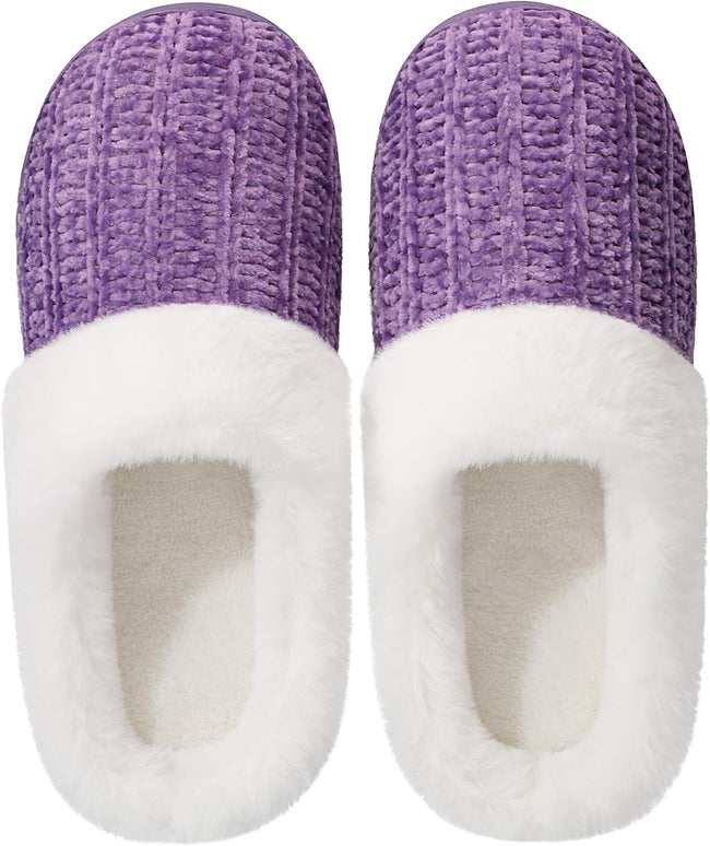 Women’s Memory Foam Plush Knit Slippers – Warm Cozy Indoor/Outdoor Comfort