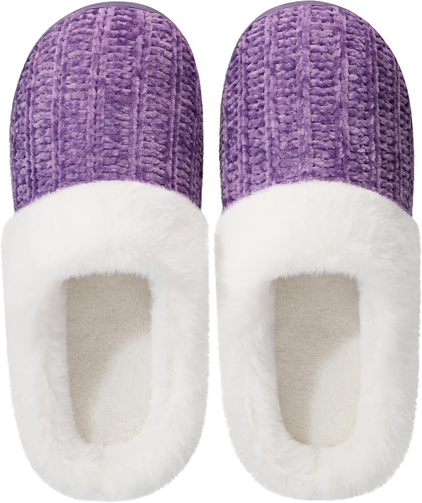 Women’s Memory Foam Plush Knit Slippers – Warm Cozy Indoor/Outdoor Comfort