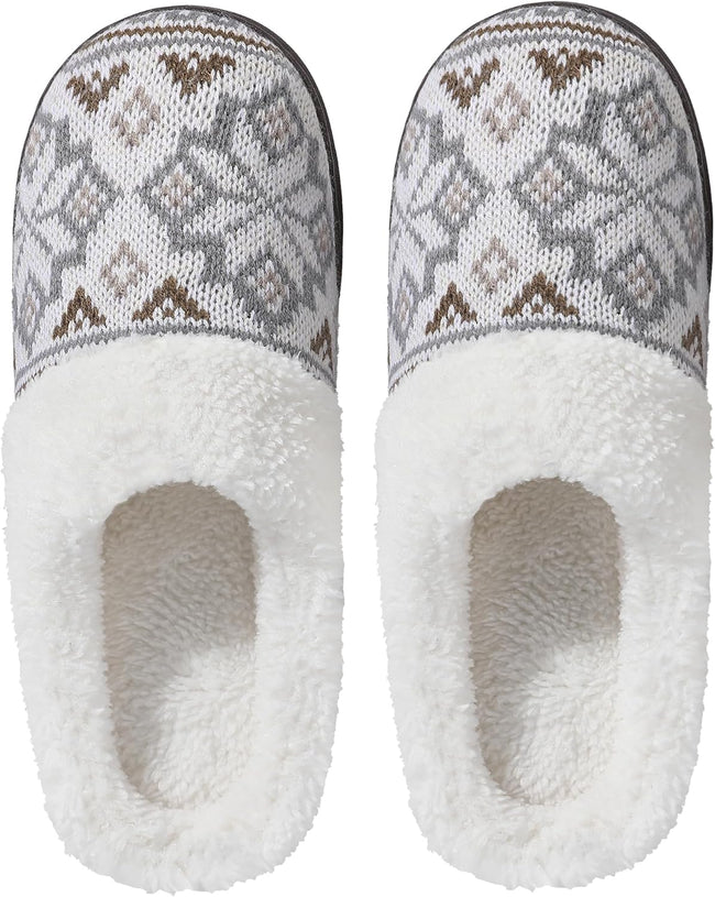 Women’s Memory Foam Plush Knit Slippers – Warm Cozy Indoor/Outdoor Comfort