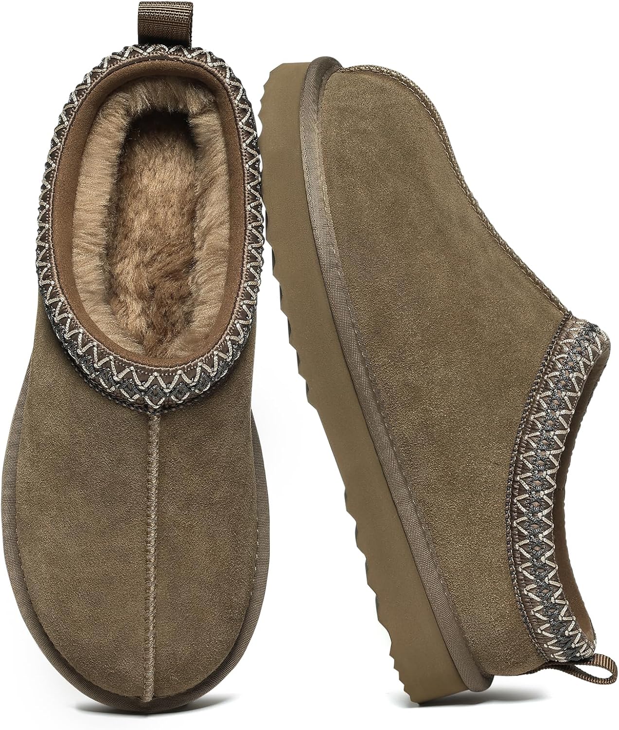 Women'S Fuzzy House Slippers Genuine Suede Fluffy Winter Slipper Cozy Furry Warm Shoes Indoor/Outdoor