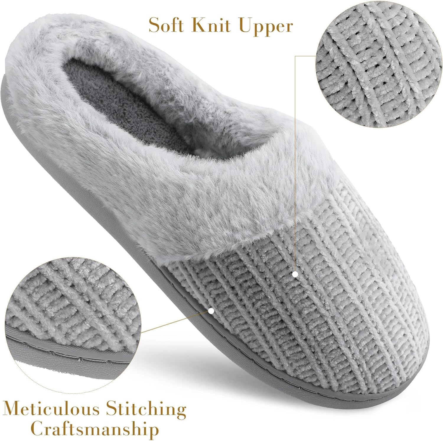 Women’s Memory Foam Plush Knit Slippers – Warm Cozy Indoor/Outdoor Comfort