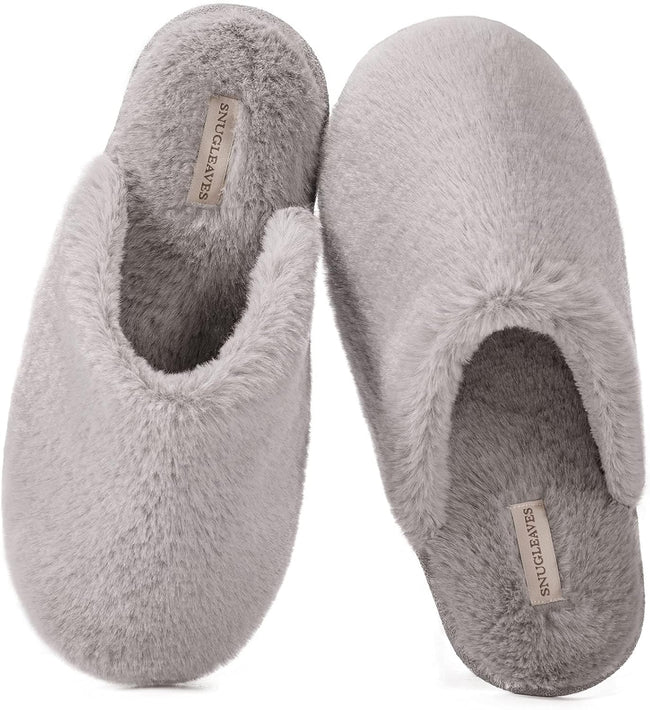 Women’s Plush Faux Fur Memory Foam Scuff Slippers – Cozy Indoor Slip-On House Shoes