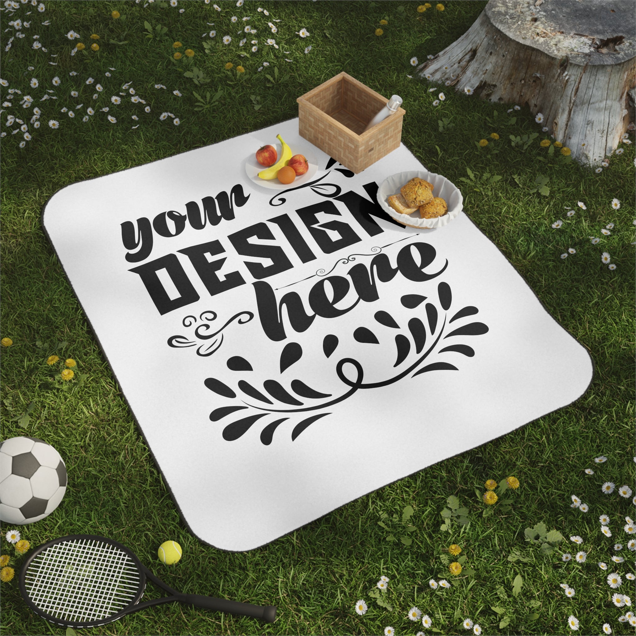 Customizable Soft One-Sided Print Picnic Blanket with Carrying Strap