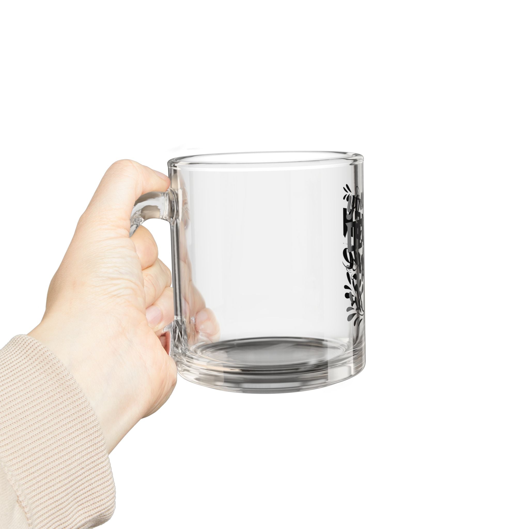 Customizable 10oz Clear Glass Mug with C Shaped Handle Heat Resistant