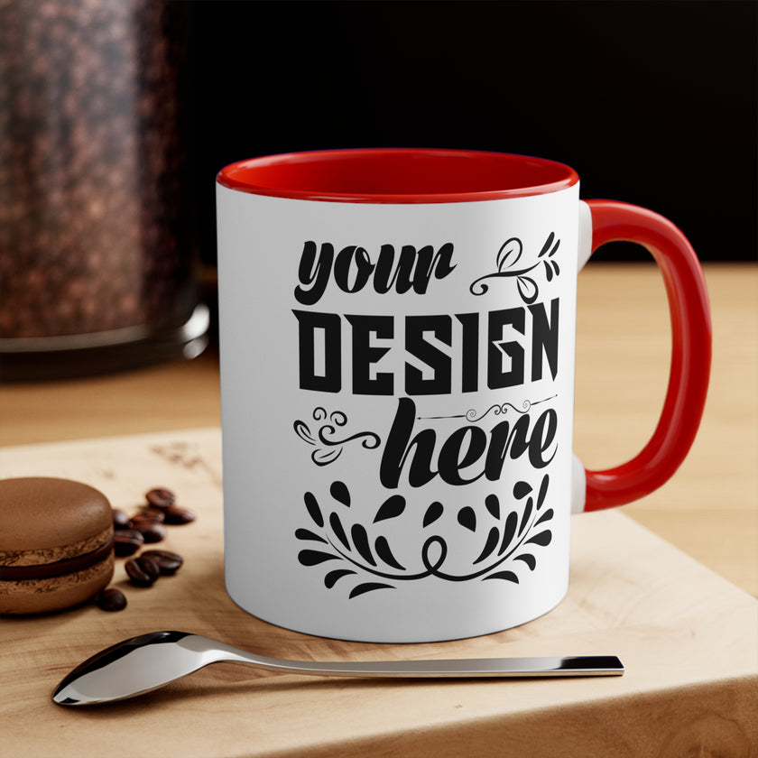 Customizable 11oz Accent Ceramic Mug with Colored Interior and Handle