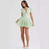 Nameria Floral Puff Sleeve A-line Short Dress V-neck High Waist