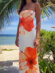 Nameria Strapless Floral Print Long Dress Tube Top Backless