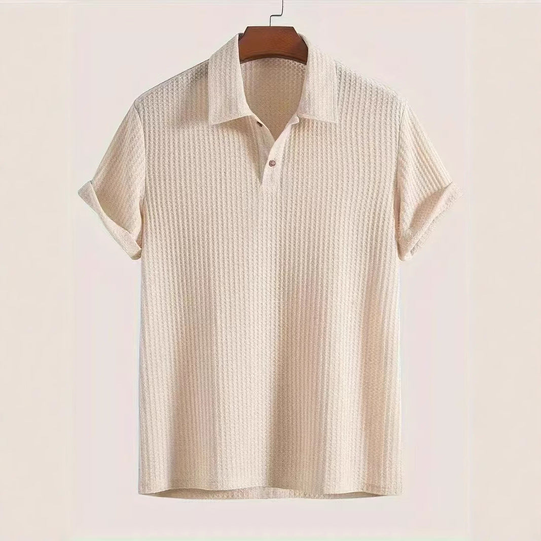 Nameria Men's Lapel Rhombic Knit Short Sleeve Polo