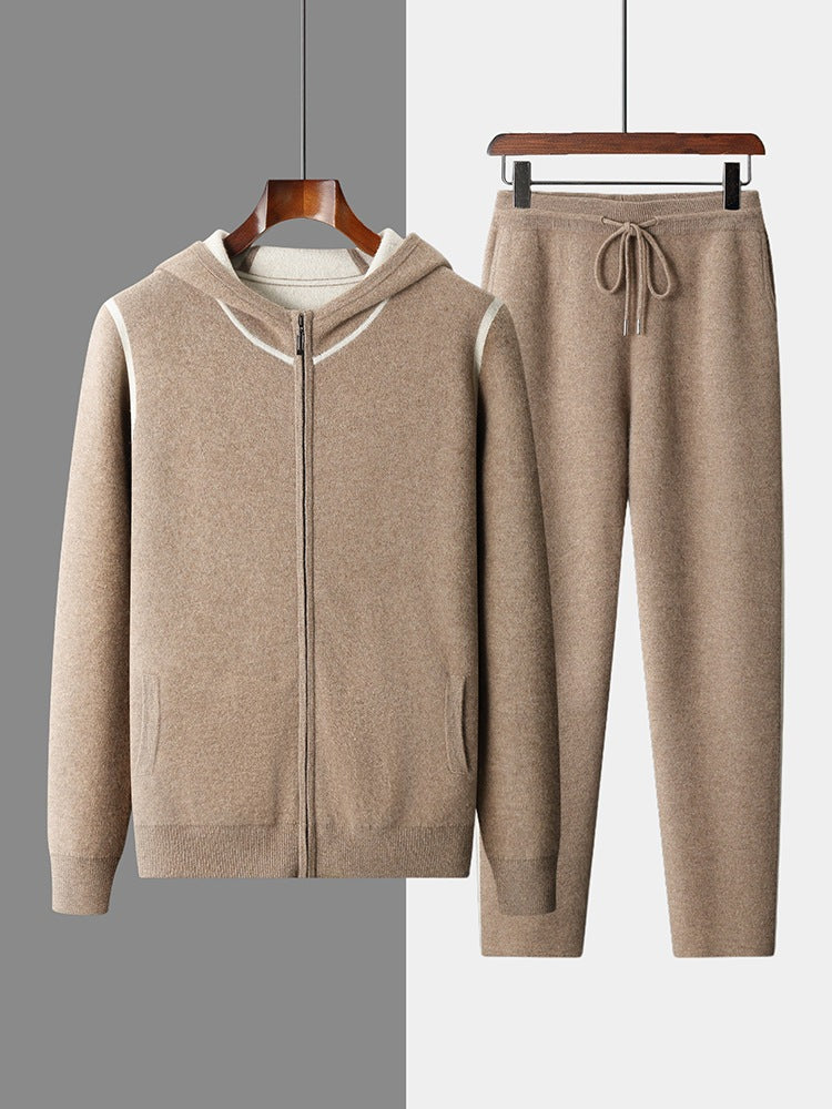 Nameria Hooded Cashmere Blend Zip Sweater Set Thick Knit
