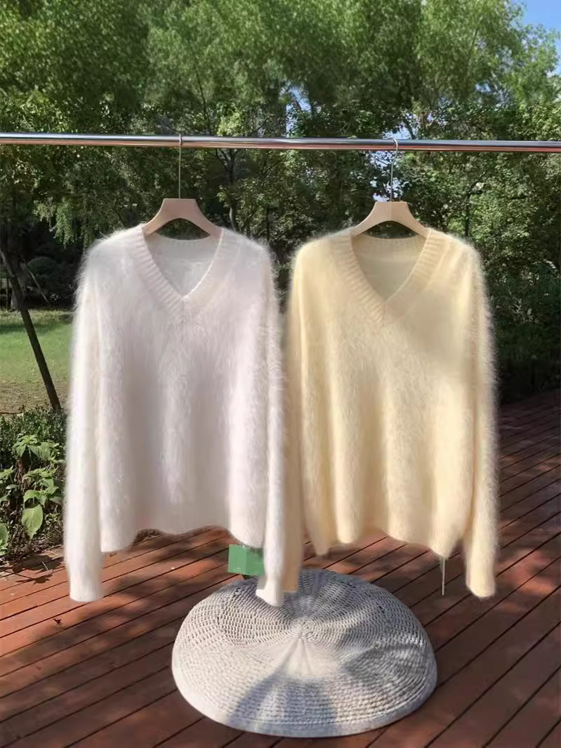 Nameria Womens Cashmere V Neck Sweater Pullover Long Sleeve