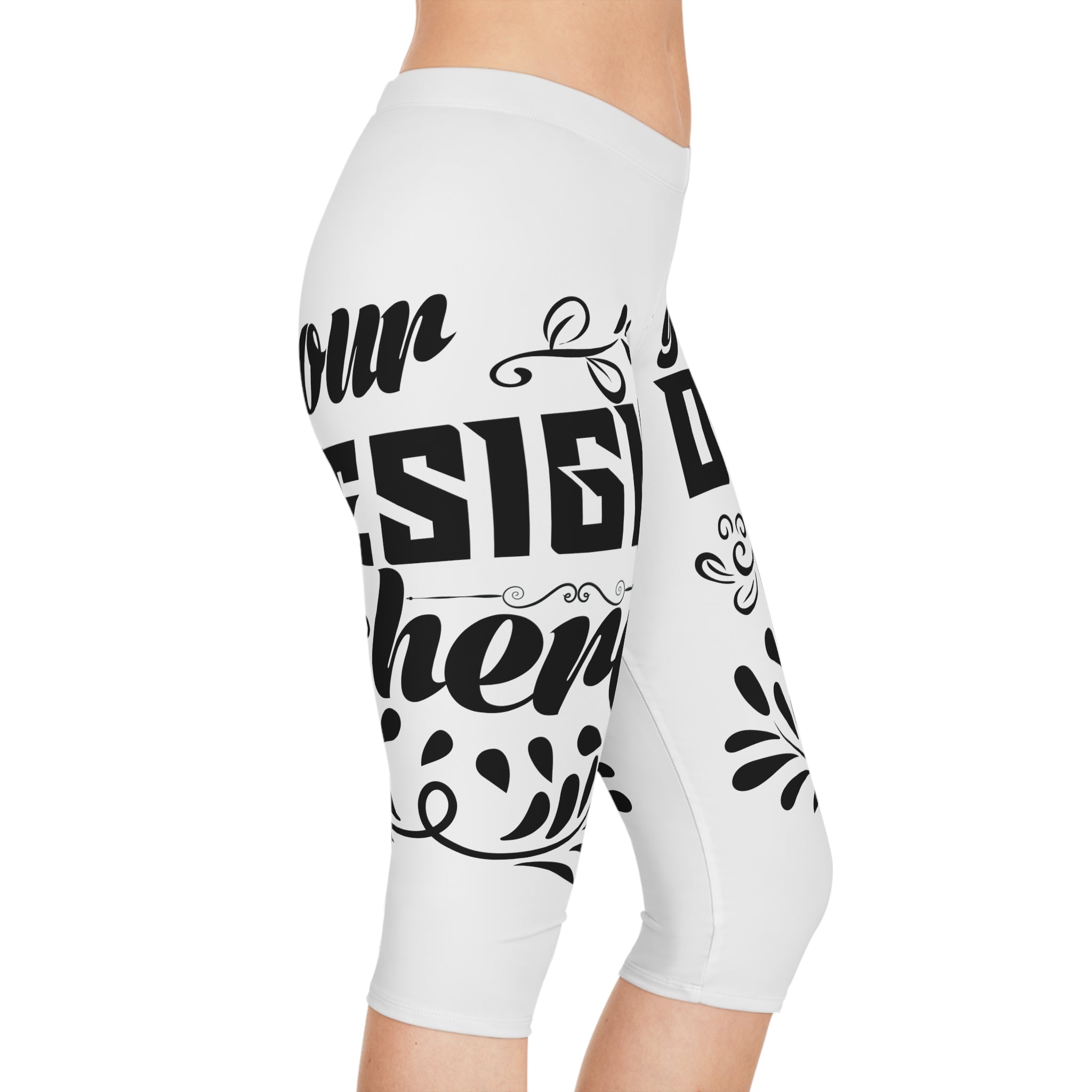 Customizable Women’s Mid-Waist Capri Leggings AOP Polyester Elastane