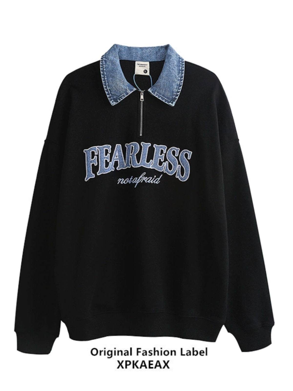Nameria Unisex Oversize Denim Lapel Polo Sweatshirt