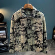 Nameria Camouflage Embroidered Denim Jacket with Lapel Collar
