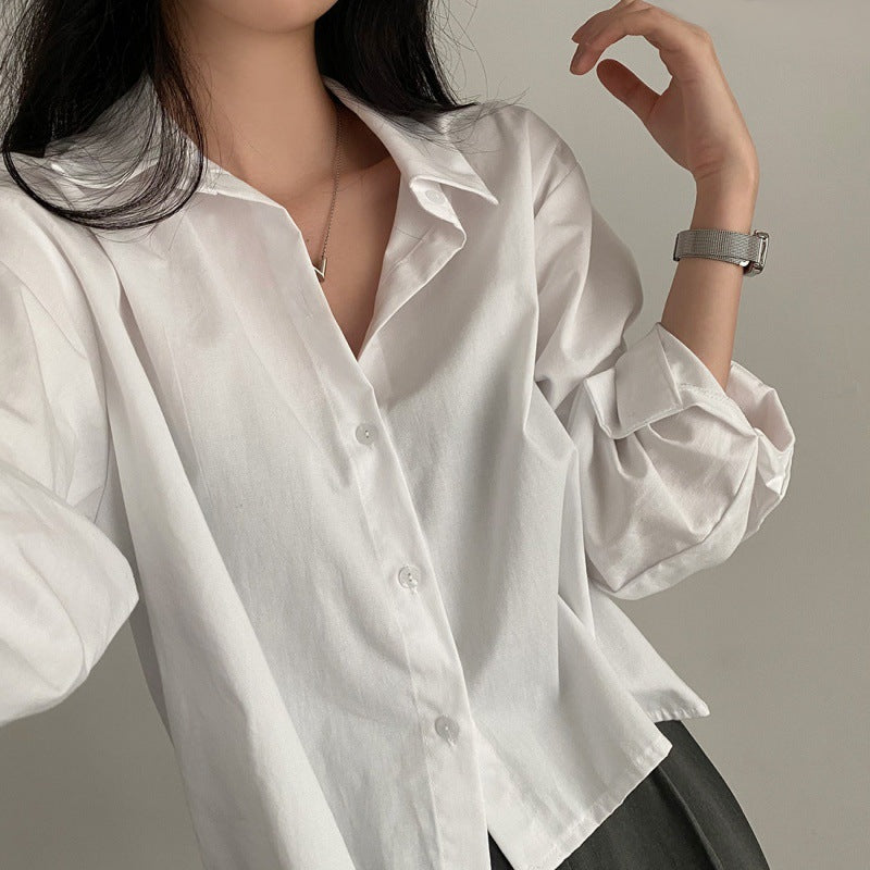 Nameria Cropped Collared Loose Fit Shirt