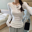 Nameria Button Fitted Long Sleeve Base Layer Half Open Collar Top