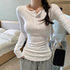 Nameria Button Fitted Long Sleeve Base Layer Half Open Collar Top