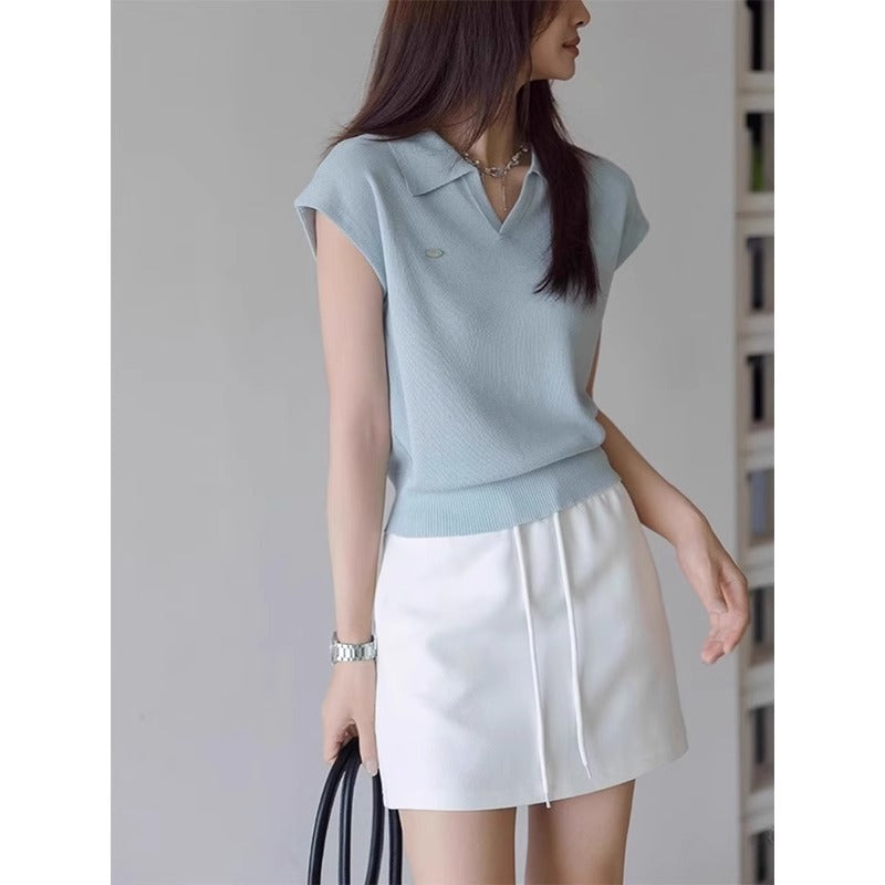 Nameria Ice Silk Right Shoulder Short Sleeve Polo Shirt