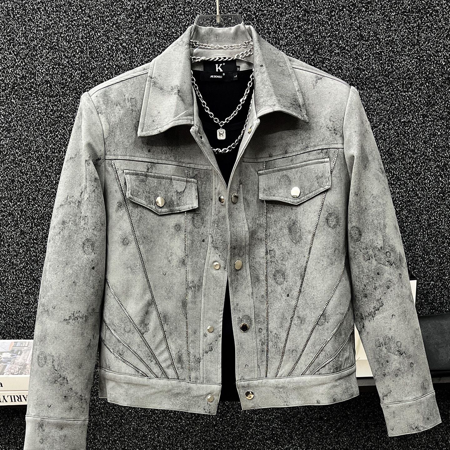 Nameria Men's Retro Tie-Dye Short Jacket with Lapel Collar