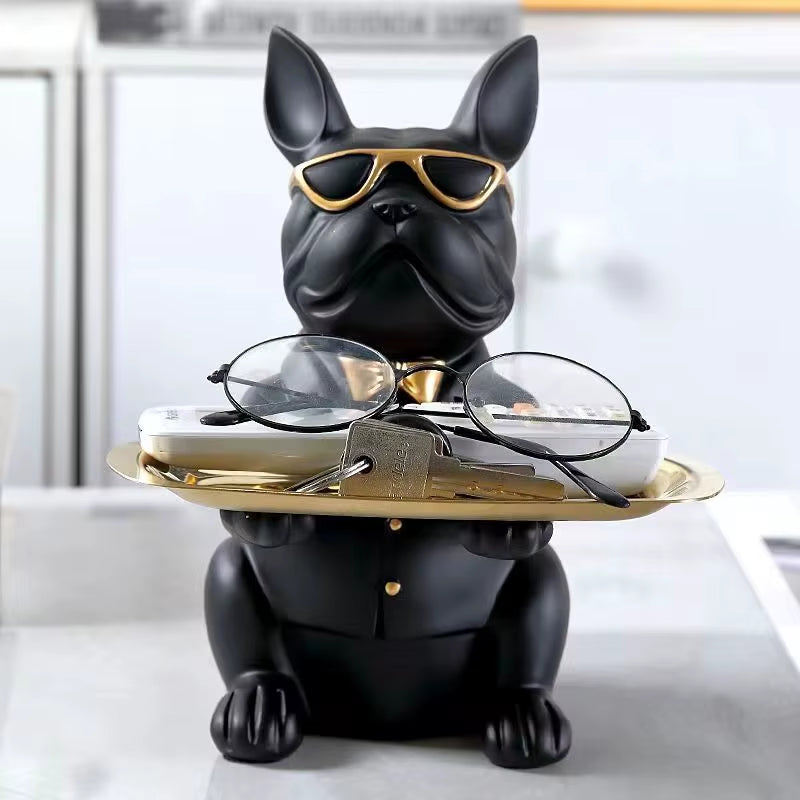 Modern Bulldog Decorative Tray Sculpture Minimal Table Organizer 