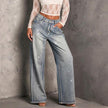 Nameria Rhinestone High Waist Wide Leg Denim Trousers
