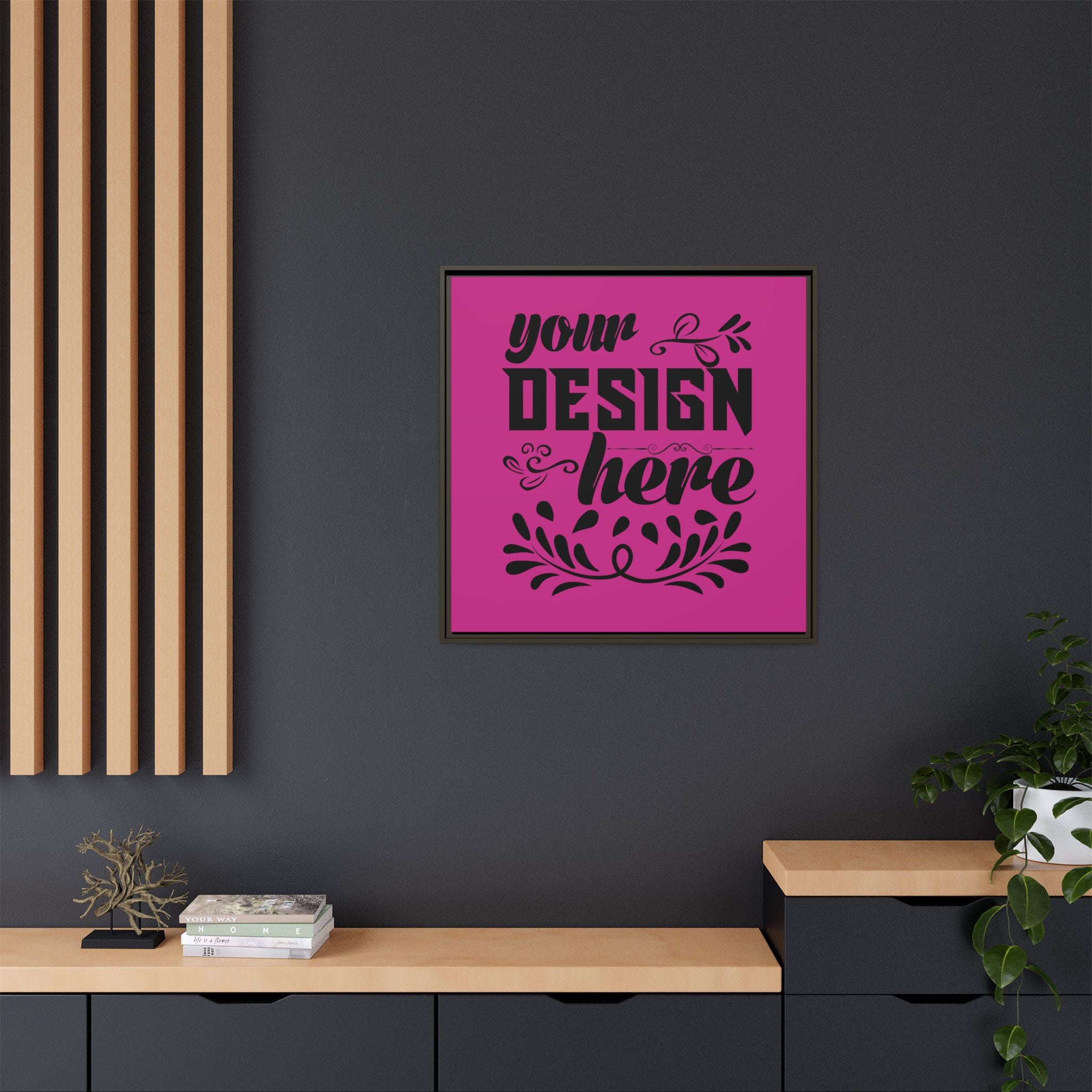 Customizable Framed Matte Canvas Print with Pinewood Frame Sawtooth Hanger