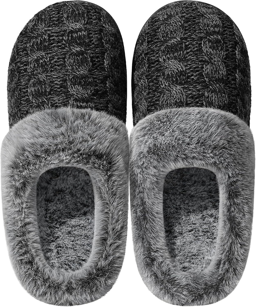 Women’s Memory Foam Plush Knit Slippers – Warm Cozy Indoor/Outdoor Comfort