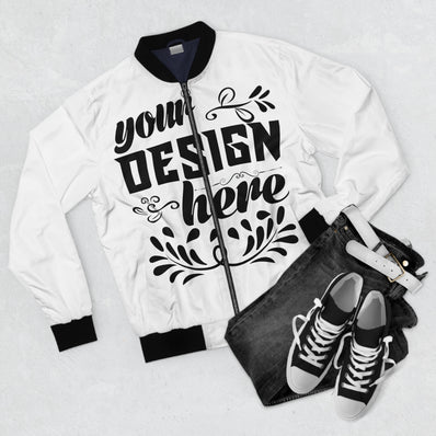 Customizable Mens All Over Print Bomber Jacket With Zipper Pockets