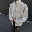 Nameria Mens PU Leather Jacket Stand Collar Zipper Round Hem