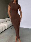 Nameria Round Neck Short Sleeve Slim Fit Long Dress