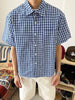 Nameria Unisex Vintage Plaid Short Sleeve Shirt Cotton Blend Loose Fit
