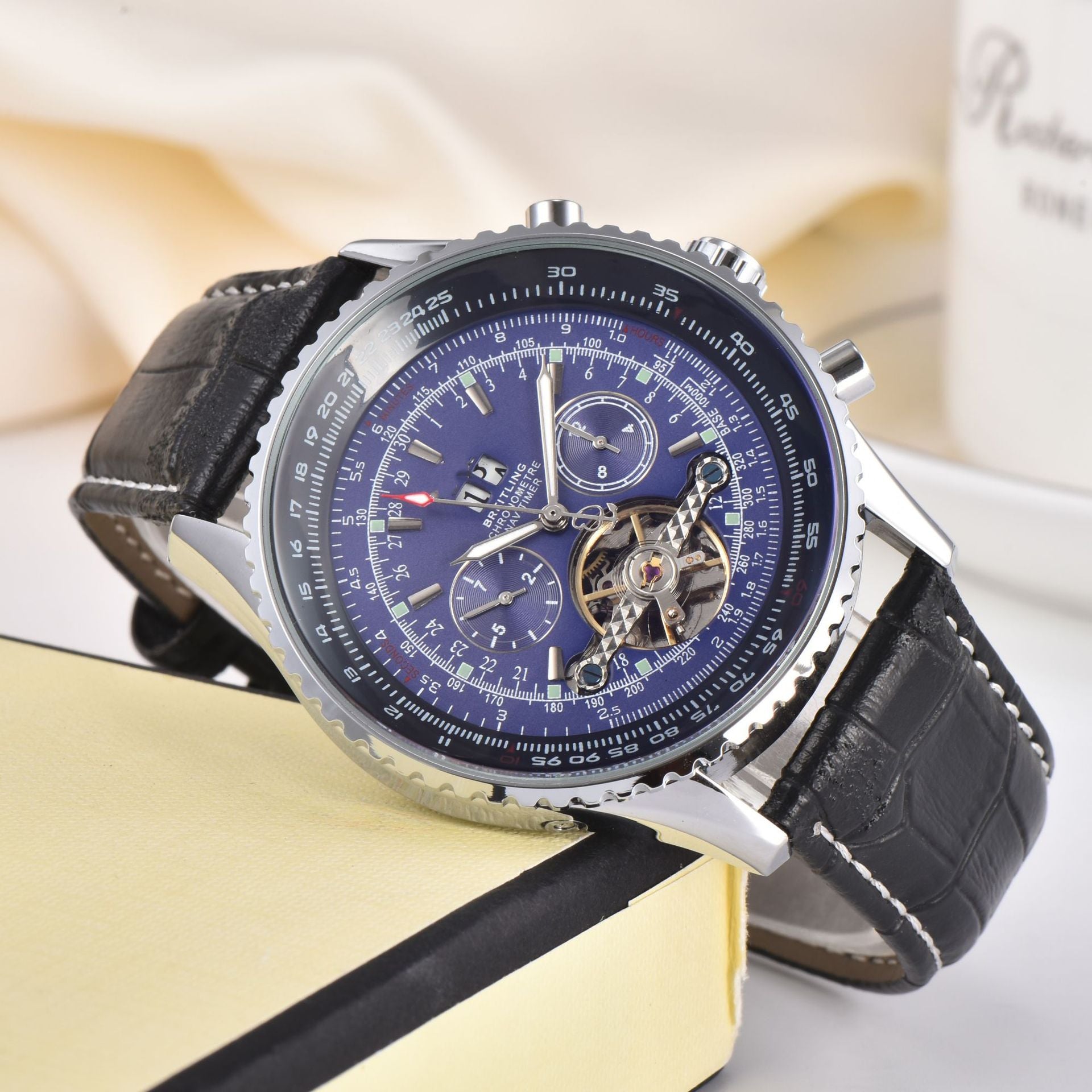Nameria Mechanical Tourbillon Watch Calendar 43mm Steel Or Leather