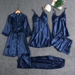 Nameria Women's Silk-like 5-Piece Pajama Set Robe Camisole Shorts Pants
