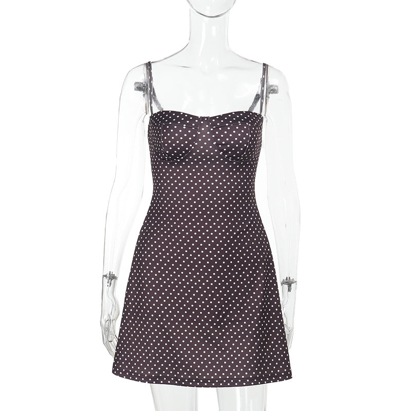 Nameria Polka Dot V Neck Spaghetti Strap Short Dress