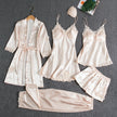 Nameria Women's Silk-like 5-Piece Pajama Set Robe Camisole Shorts Pants