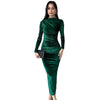 Nameria Womens Slim Fit Long Sleeve Velvet Dress Fold Detail Crewneck